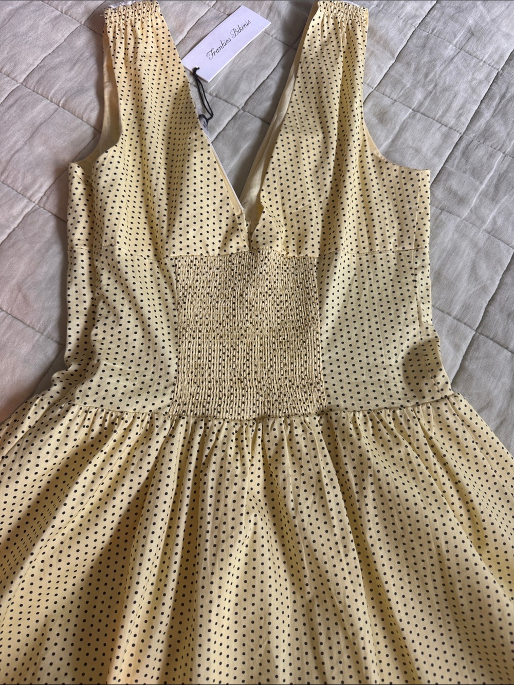FRANKIE’S BIKINI Marley Poplin Mini Dress Yellow Polka Dot Button-Front Dress - Picture 10 of 12
